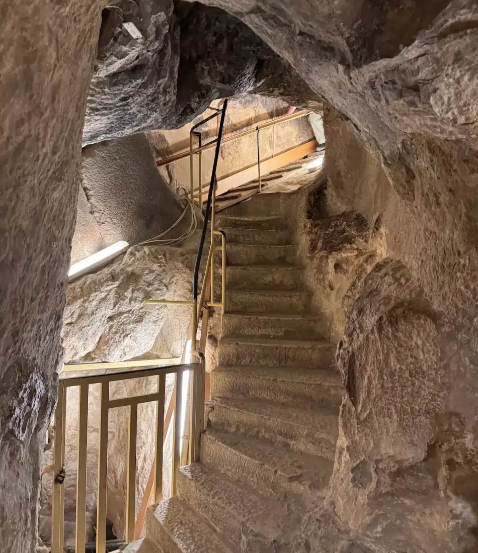 Stairs leading to the burial chamber inside the Great Pyramid